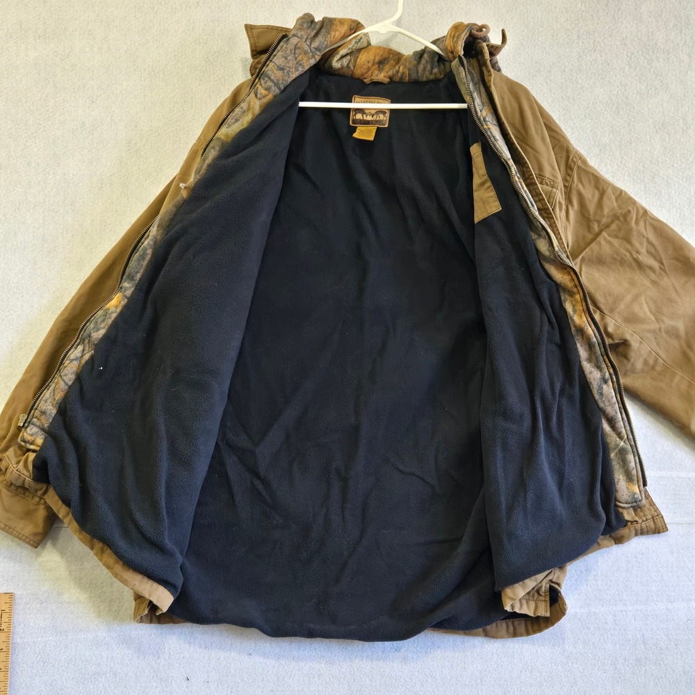 Buckhorn River Mens XL Brown Canvas Camo Lined Hooded Work Jacket Coat B#332 - Picture 4 of 10